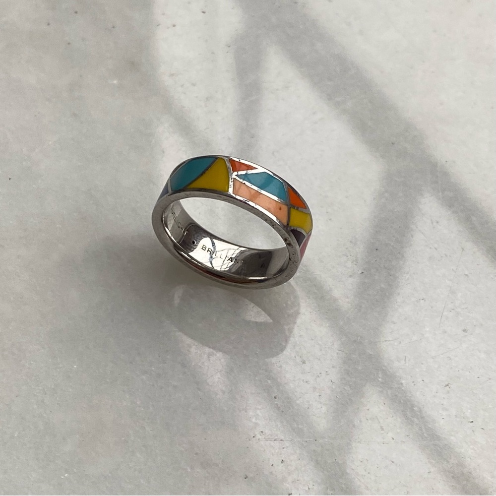 Colorful Geometric Silver Ring
